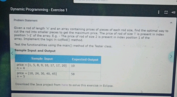 Dynamic Programming - Exercise 1 Problem | StudyX