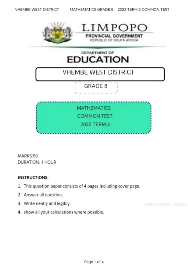 VHEMBE WEST DISTRICT MATHEMATICS GRADE 8 vhembe-west-district-mathematics-grade-8