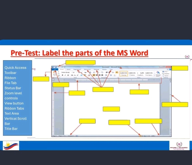 Pre-Test Label the parts of the MS Word (M) | StudyX