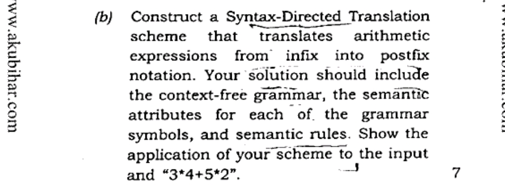 (b) Construct a Syntax-Directed Translation
