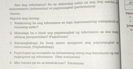 Ano ang informance Ito ay dalawang salita | StudyX