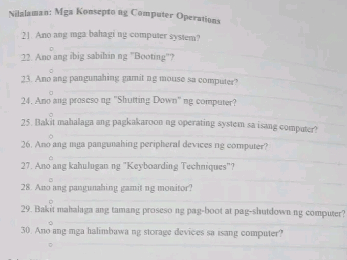 Nilalaman Mga Konsepto ng Computer | StudyX