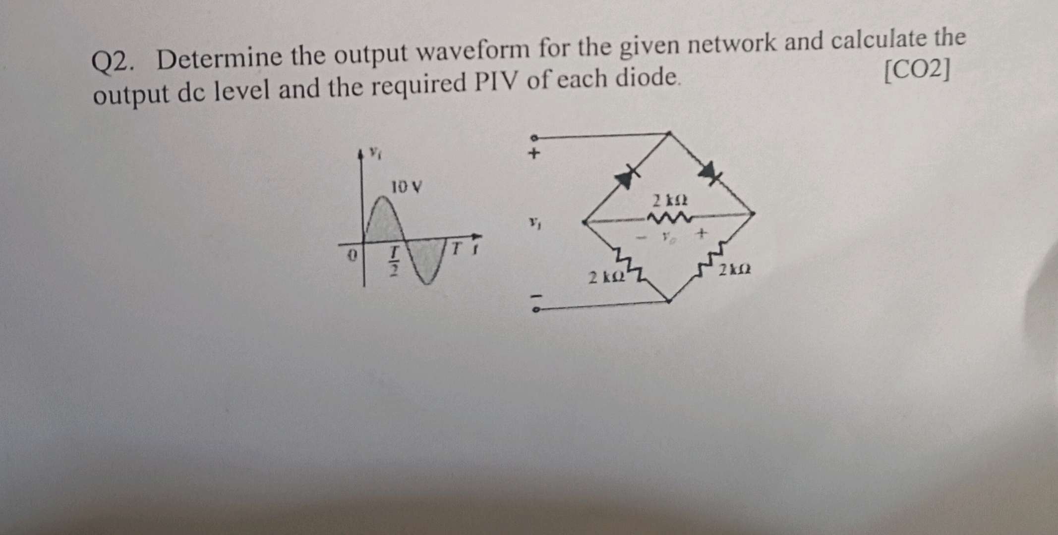 Q2 Determine the output waveform for the | StudyX