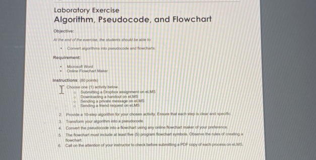 Laboratory Exercise Algorithm Pseudocode | StudyX