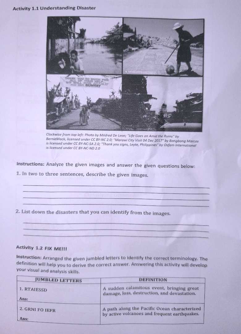 Key Learning Disaster Pics Activity 11 Understanding Disaster | StudyX