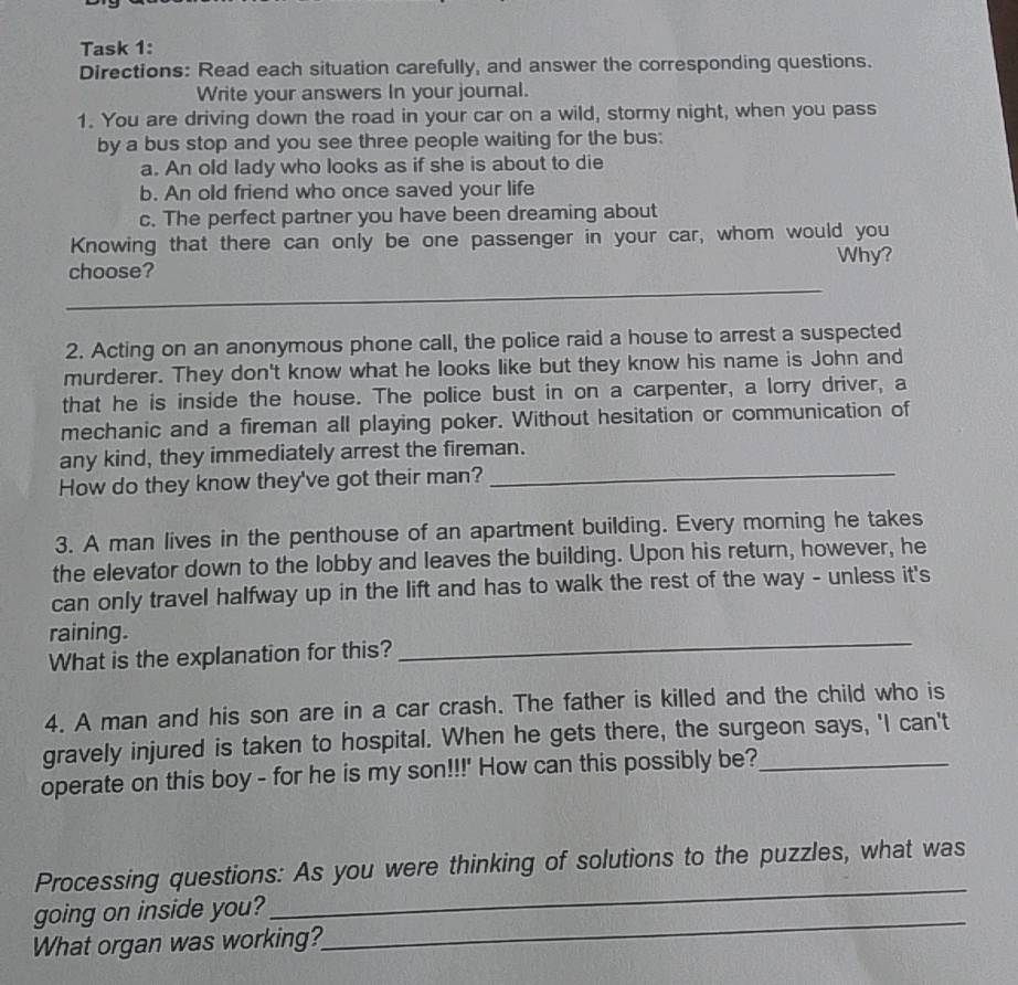Task 1 Directions Read each situation | StudyX