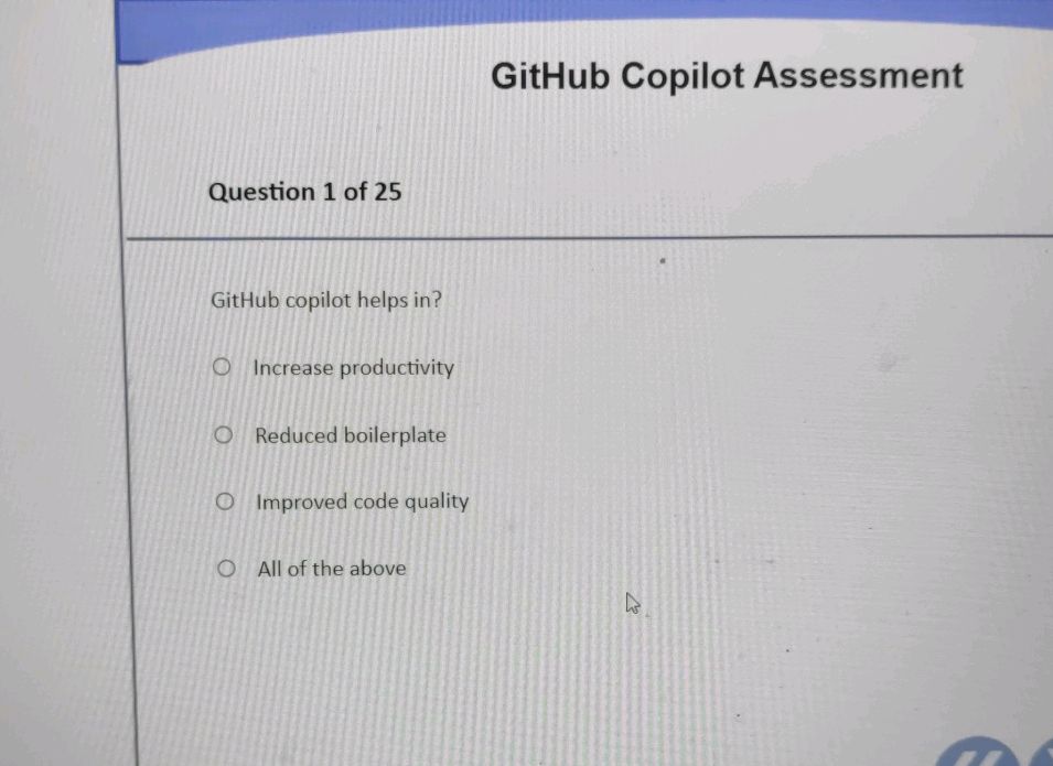 GitHub Copilot Assessment Question 1 of 25 | StudyX