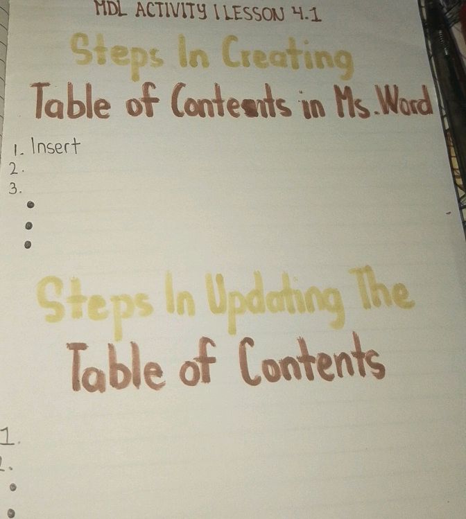 steps for creating table of contents in ms word