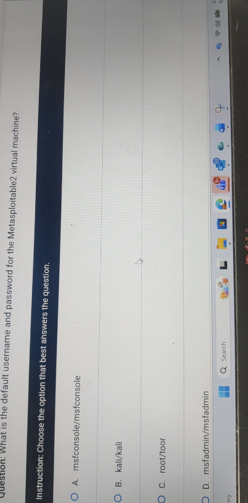 Msfadmin Question: What is the default username and