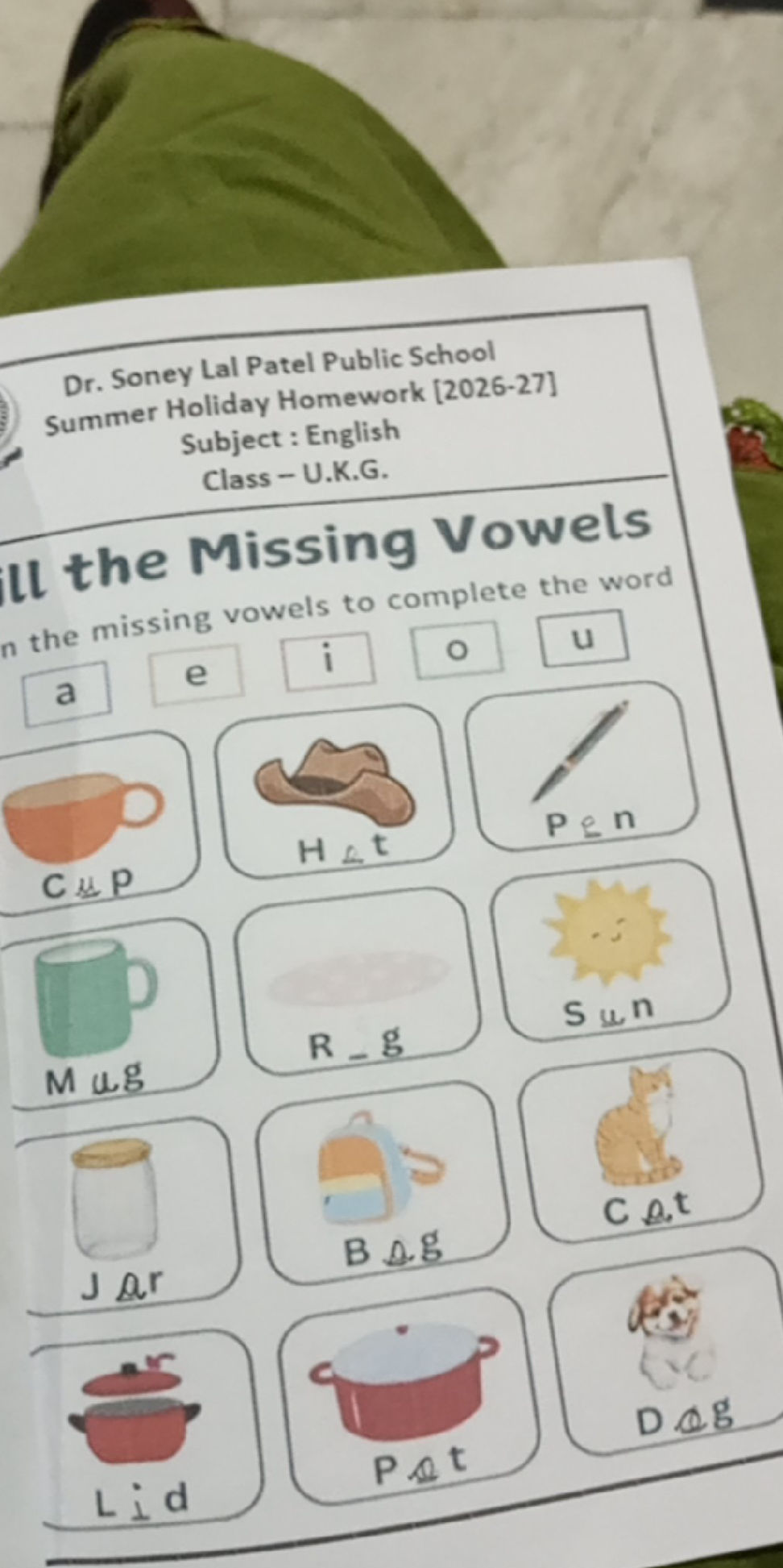 Fill the Missing Vowels Fill in the missing