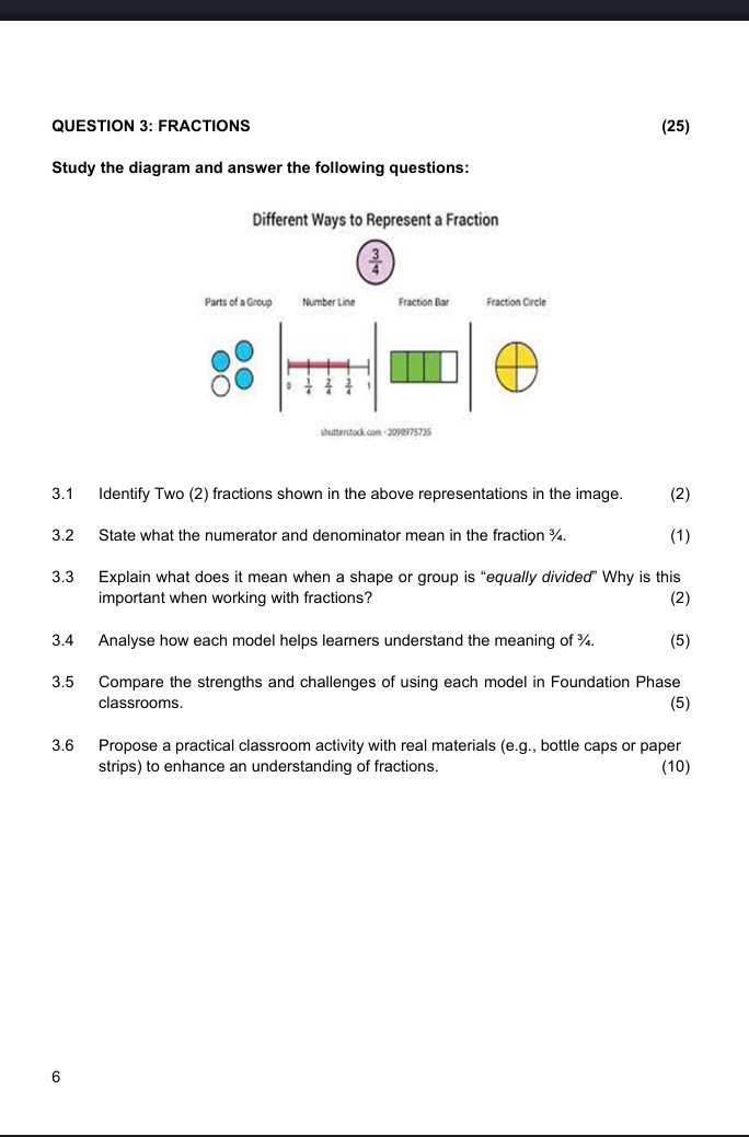 Abstract Fractions QUESTION 3: FRACTIONS Study the diagram and