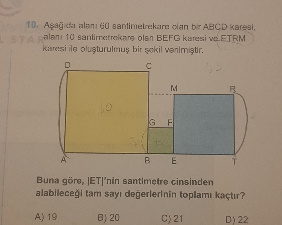Aşağıda alanı 60 santimetrekare olan bir | StudyX