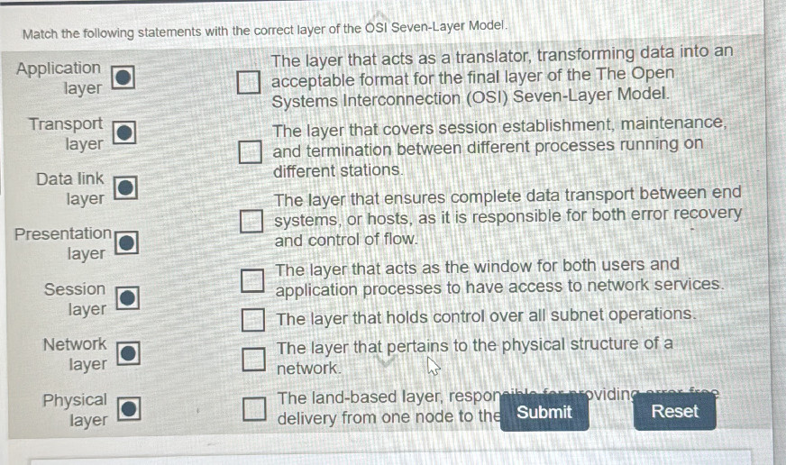 Match the following statements with the