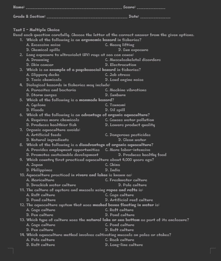 Test I - Multiple Choice Read each question | StudyX