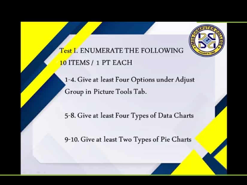 Emumerate Test Test I. ENUMERATE THE FOLLOWING 10 ITEMS / | StudyX