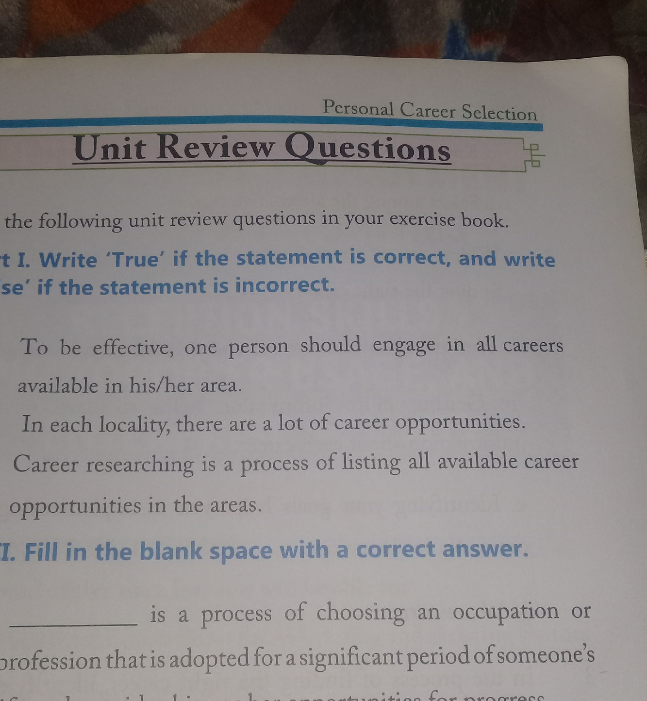 Part II. Fill in the blank space with a | StudyX