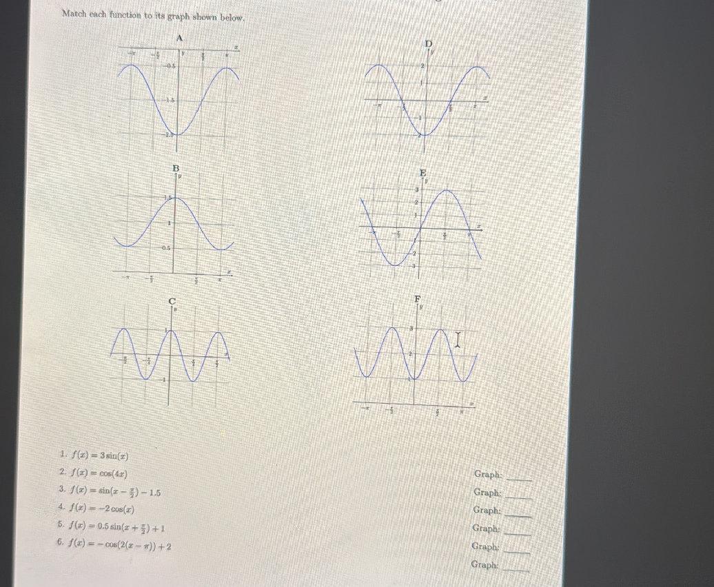 Match each function to its graph shown | StudyX
