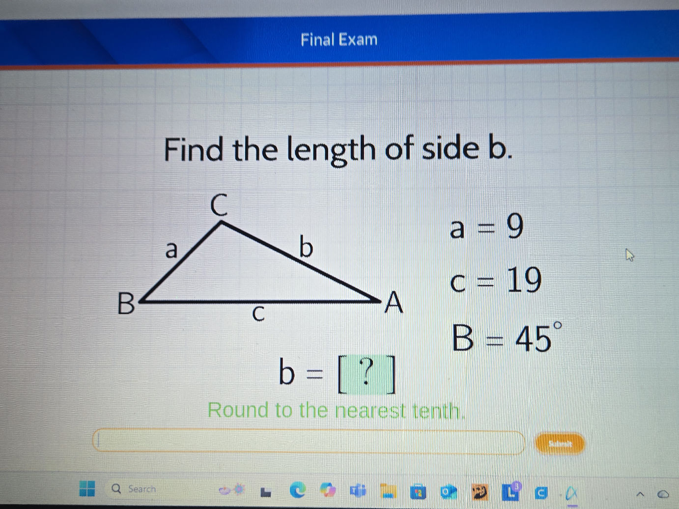 Find the length of side $b$. Given the | StudyX