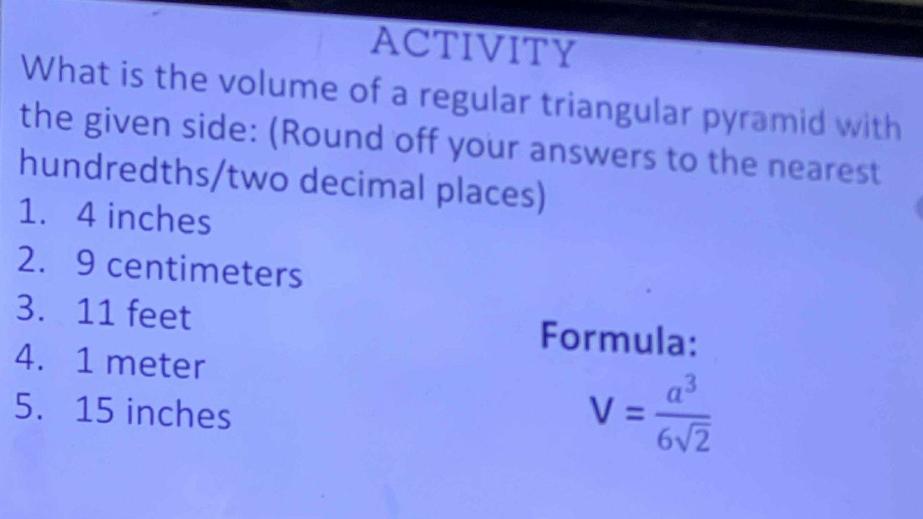 What Is The Volume Of A Regular Triangular Pyramid With The Given Side