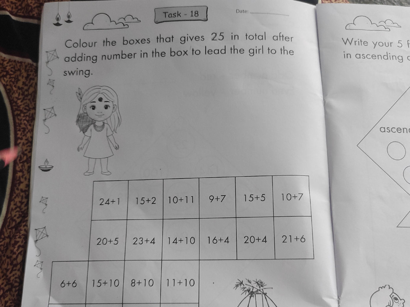 Colour the boxes that gives 25 in total | StudyX