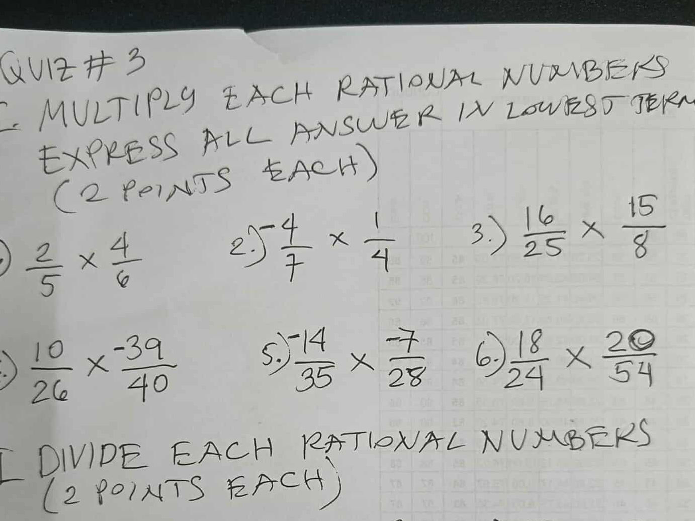QUIZ # 3 C. MULTIPLY EACH RATIONAL NUMBERS | StudyX