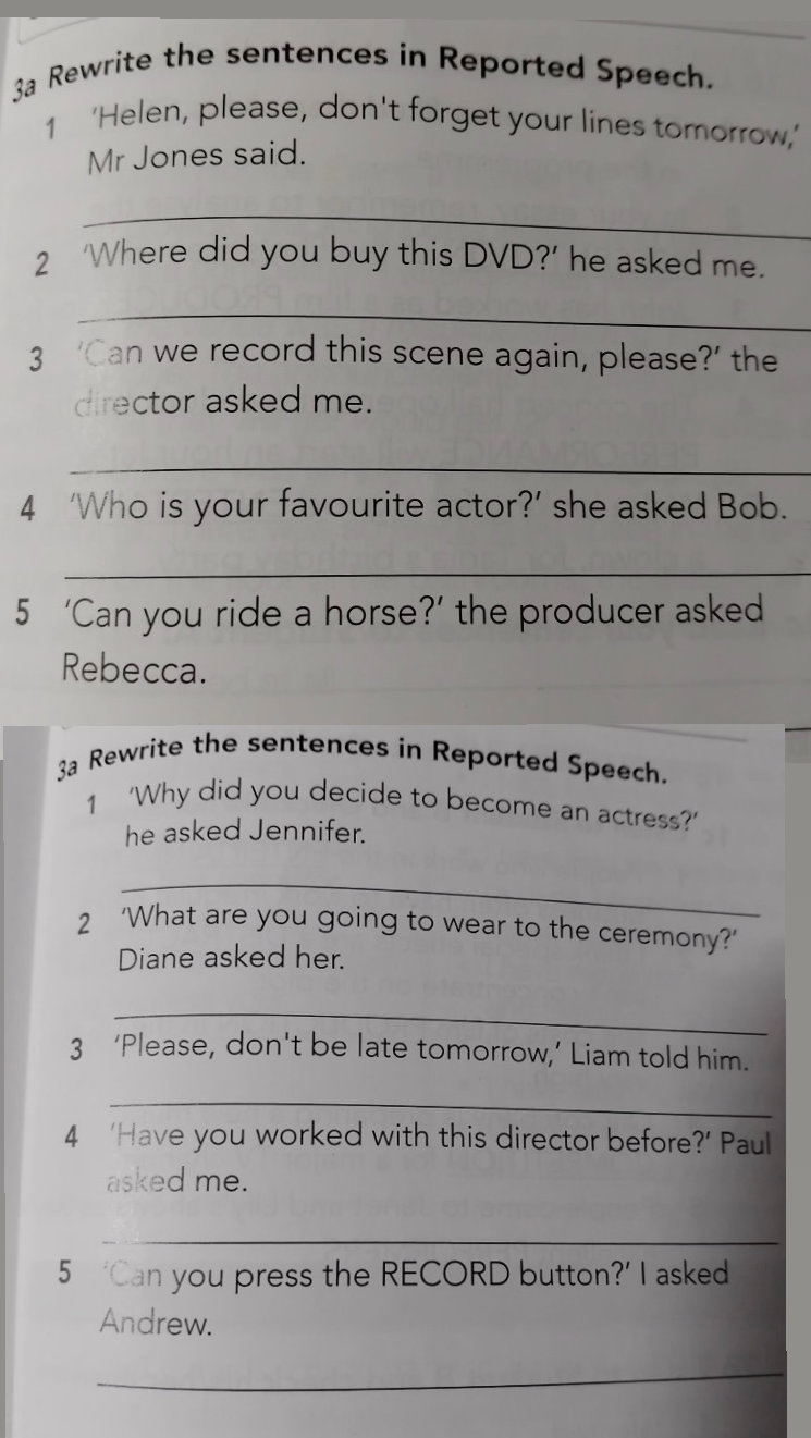 Rewrite the sentences in Reported Speech. 1 | StudyX