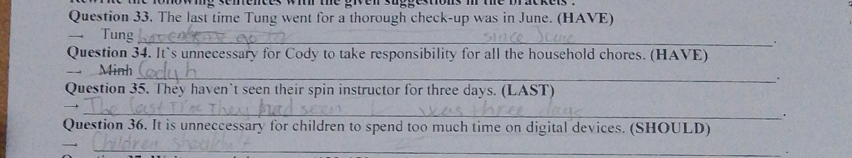 Question 35. They haven't seen their spin | StudyX