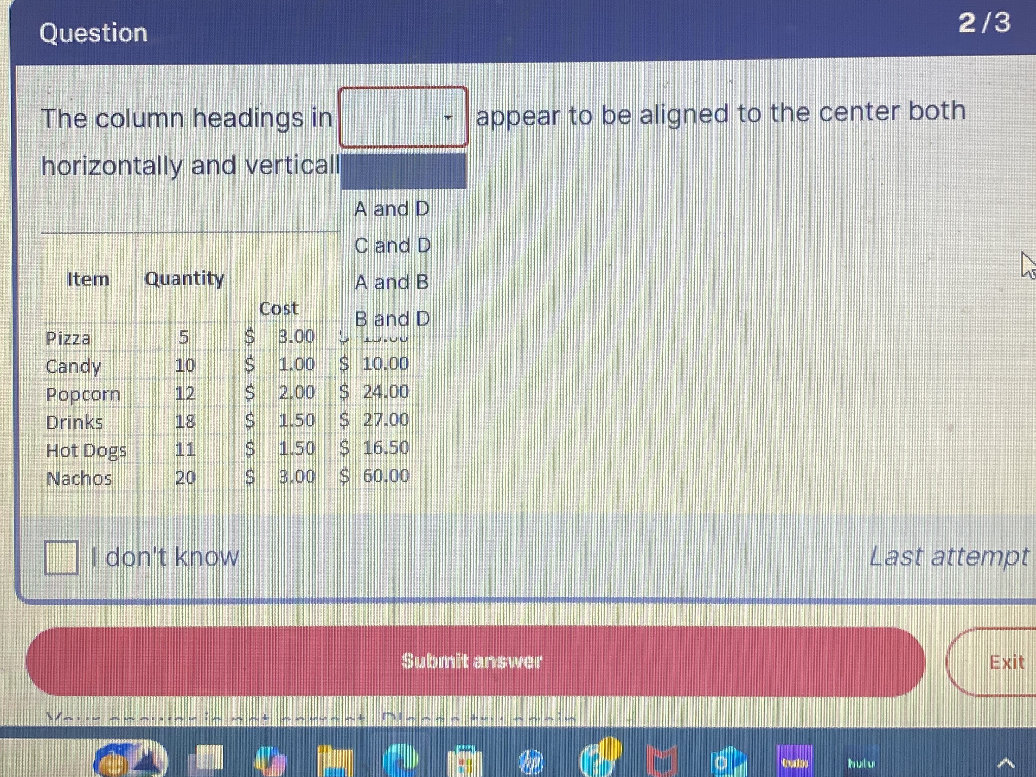 The column headings in [Dropdown 1] appear | StudyX