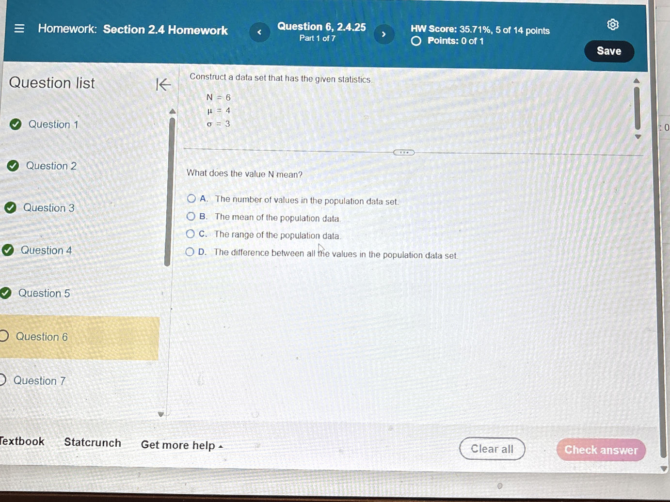 Construct a data set that has the given | StudyX