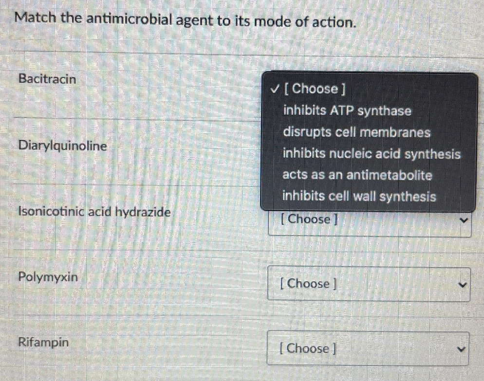 Match the antimicrobial agent to its mode of