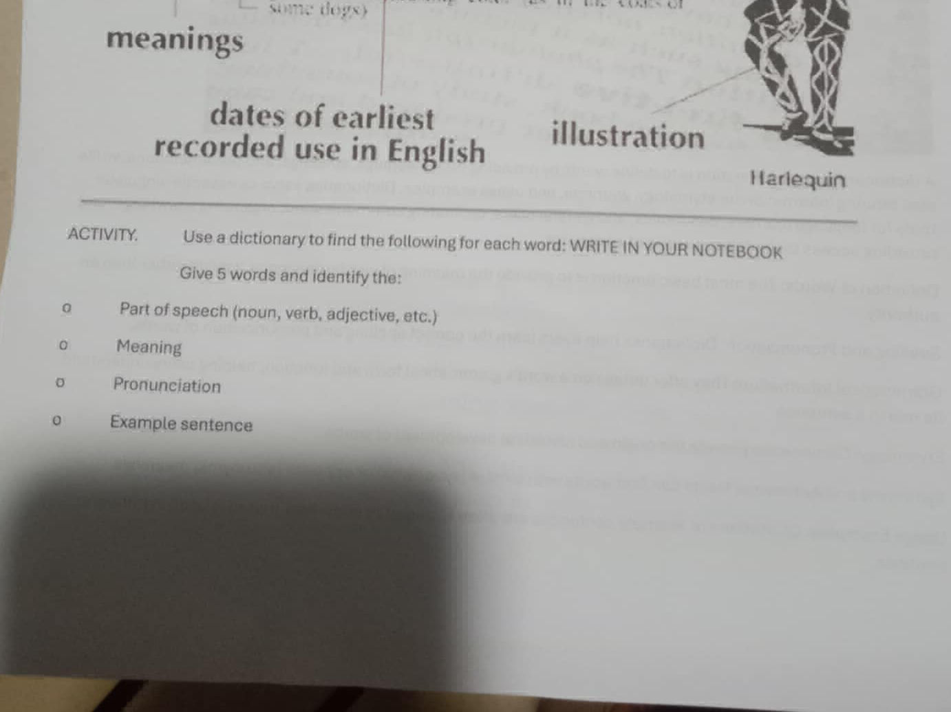 ACTIVITY. Use a dictionary to find the | StudyX