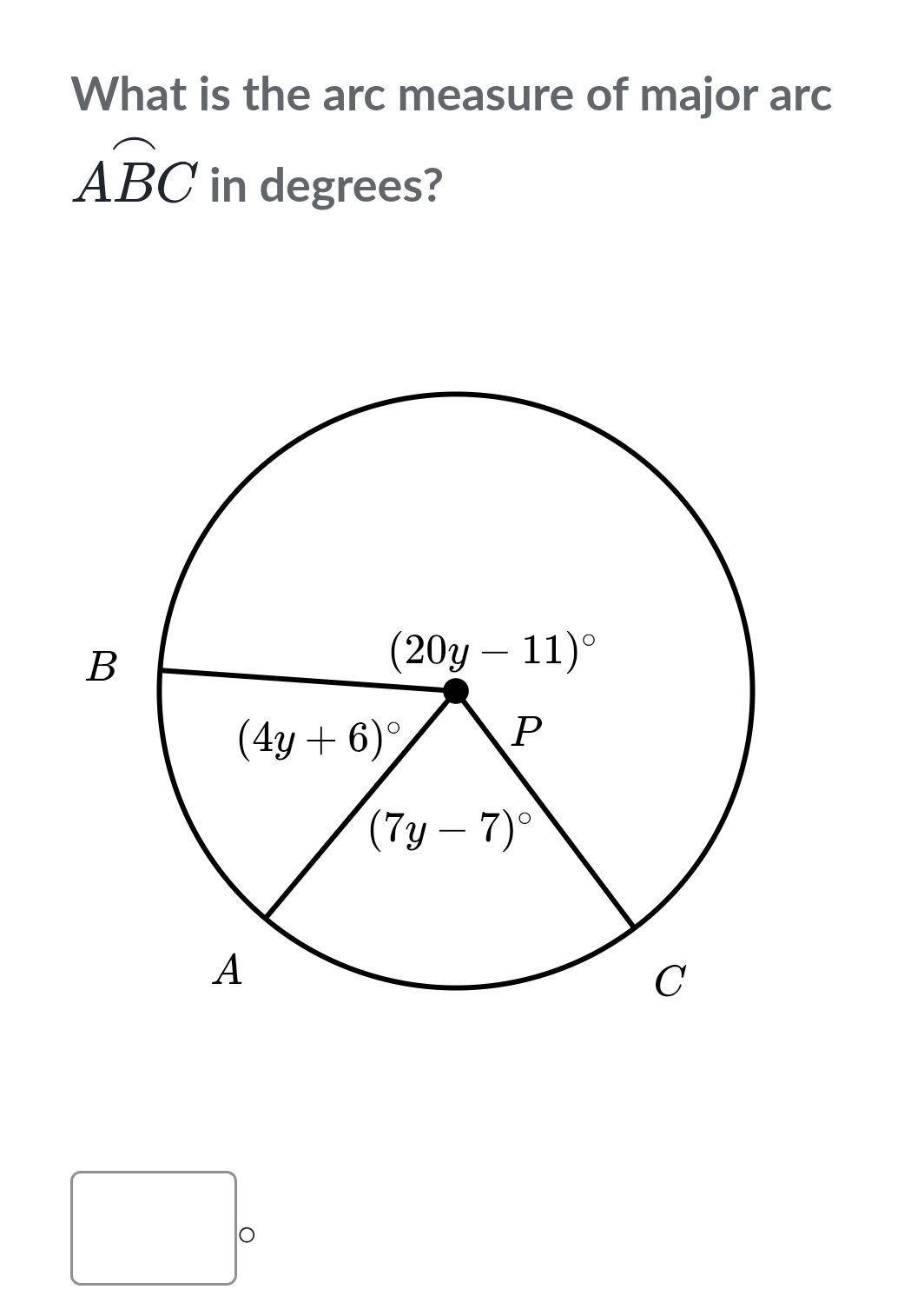 Major Arc Example Problem What is the arc measure of major arc $ | StudyX