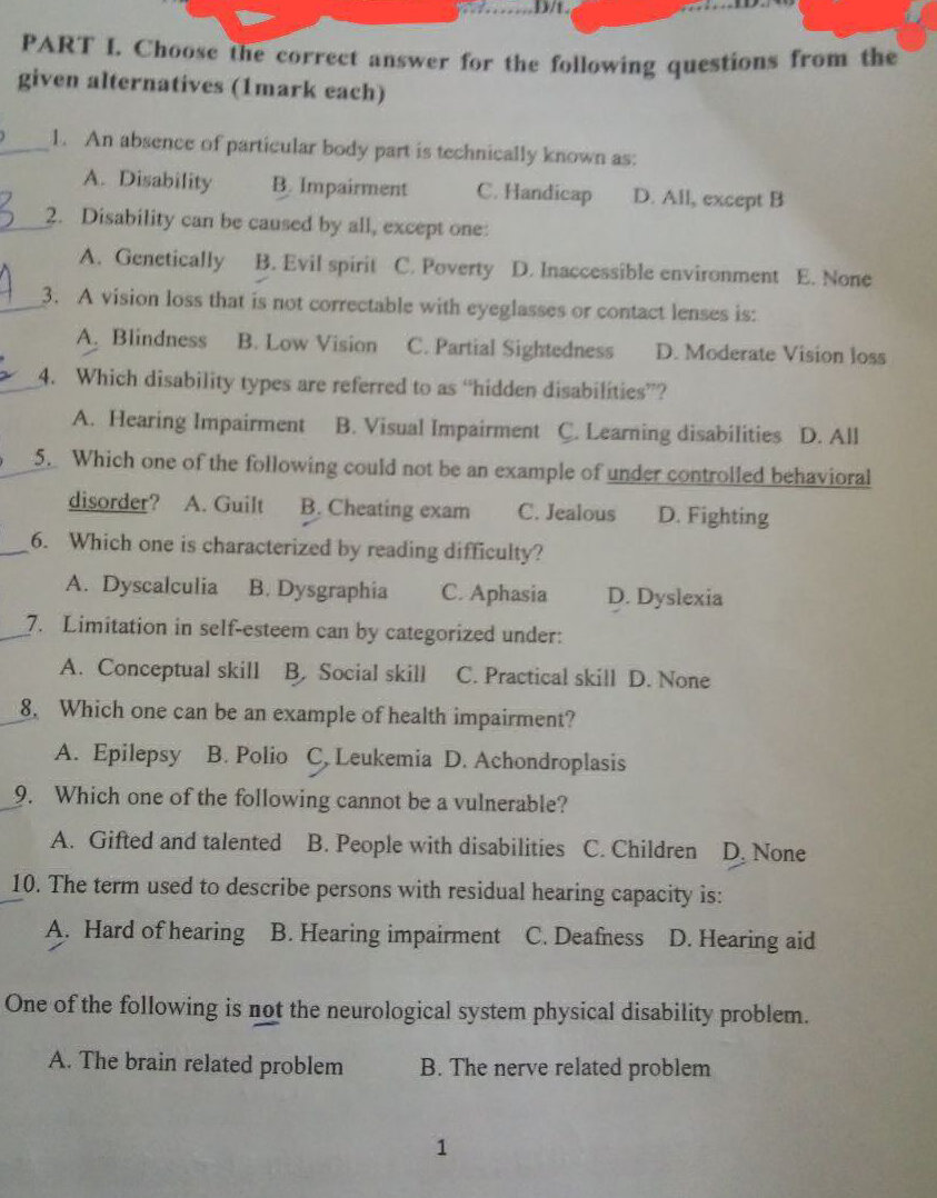 PART I. Choose the correct answer for the | StudyX
