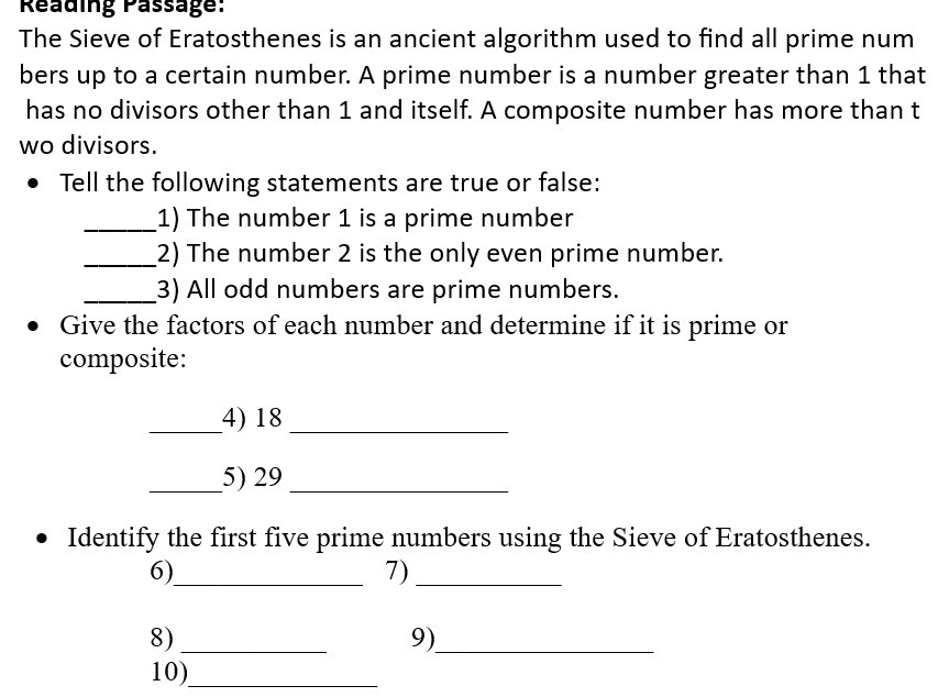 Reading Passage: The Sieve of Eratosthenes | StudyX
