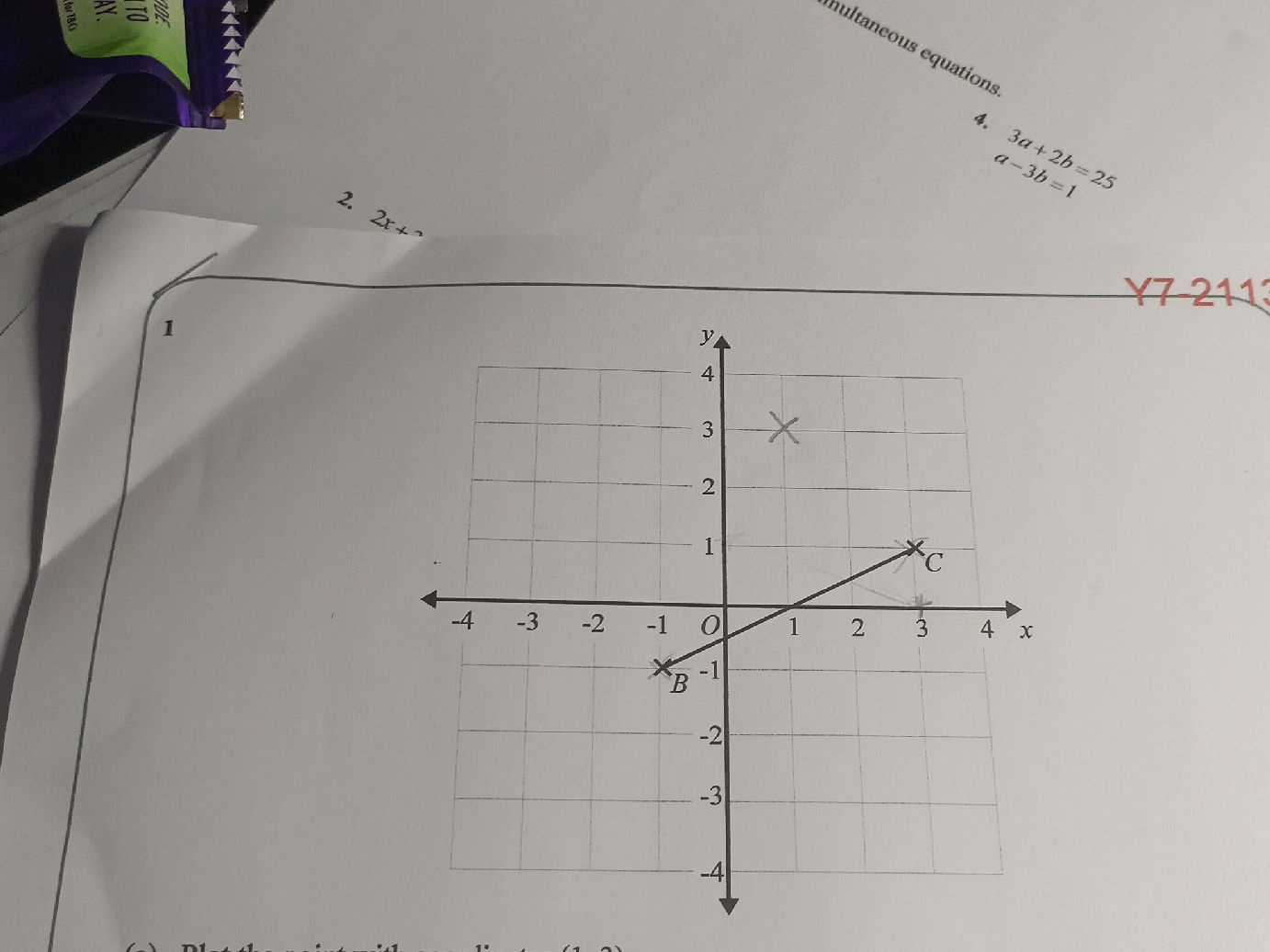 4. Simultaneous equations. $$3a + 2b = 25$$ | StudyX