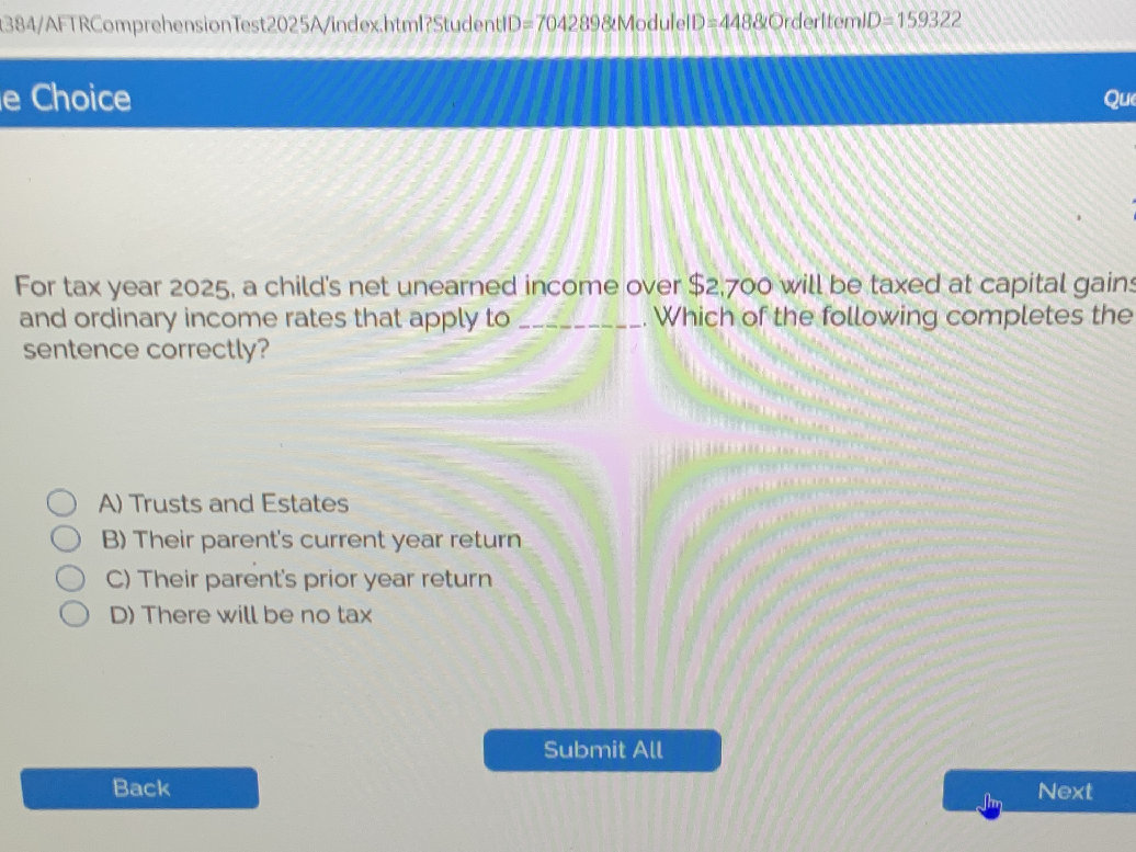 For tax year 2025, a child's net unearned | StudyX