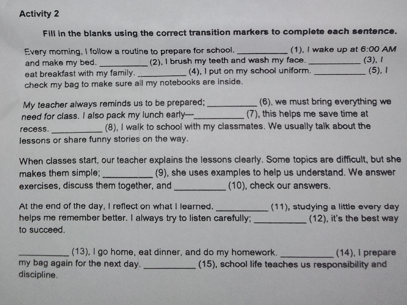 Activity 2 Fill in the blanks using the | StudyX