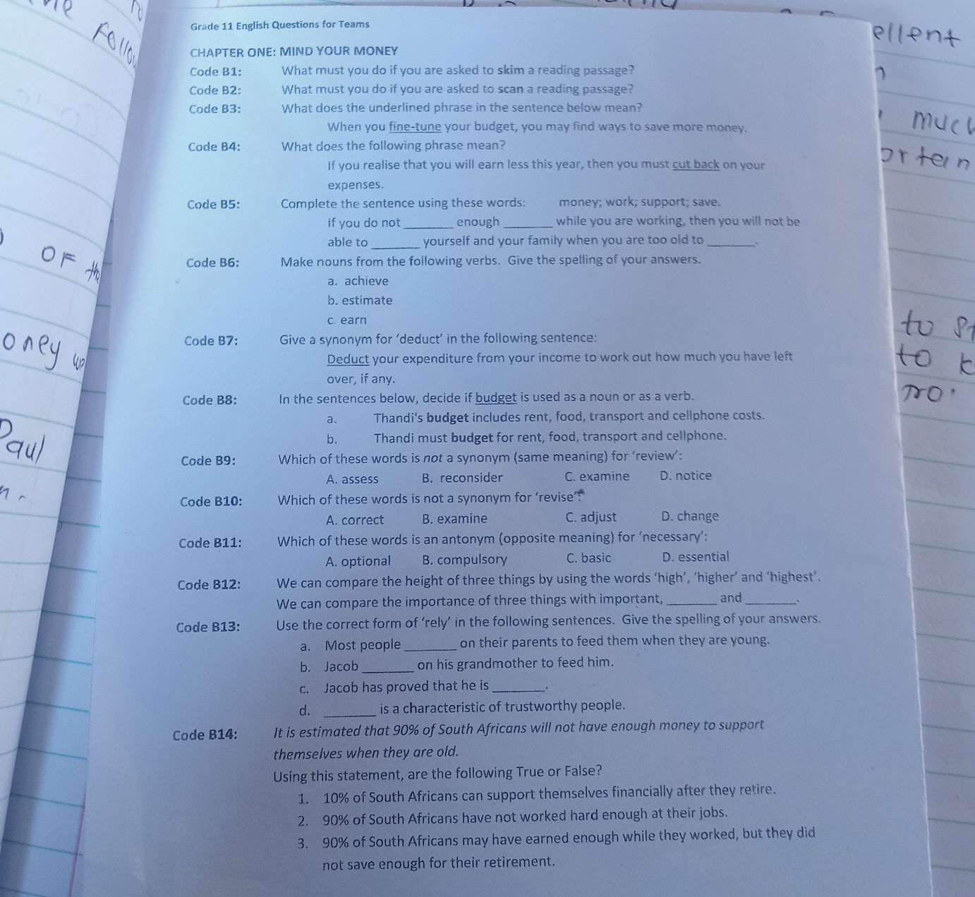 Code B10: Which of these words is not a | StudyX