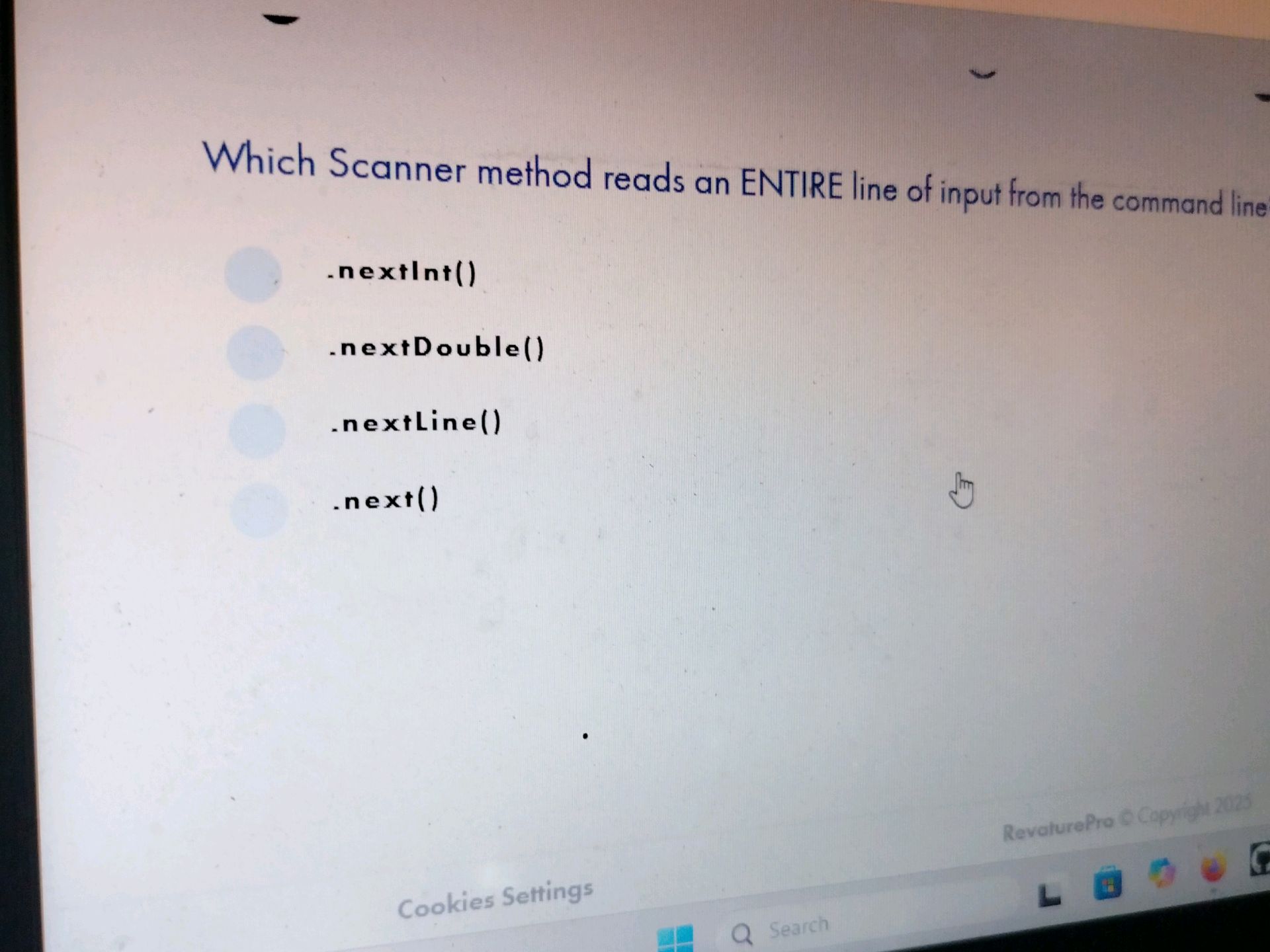 Which Scanner method reads an ENTIRE line of | StudyX