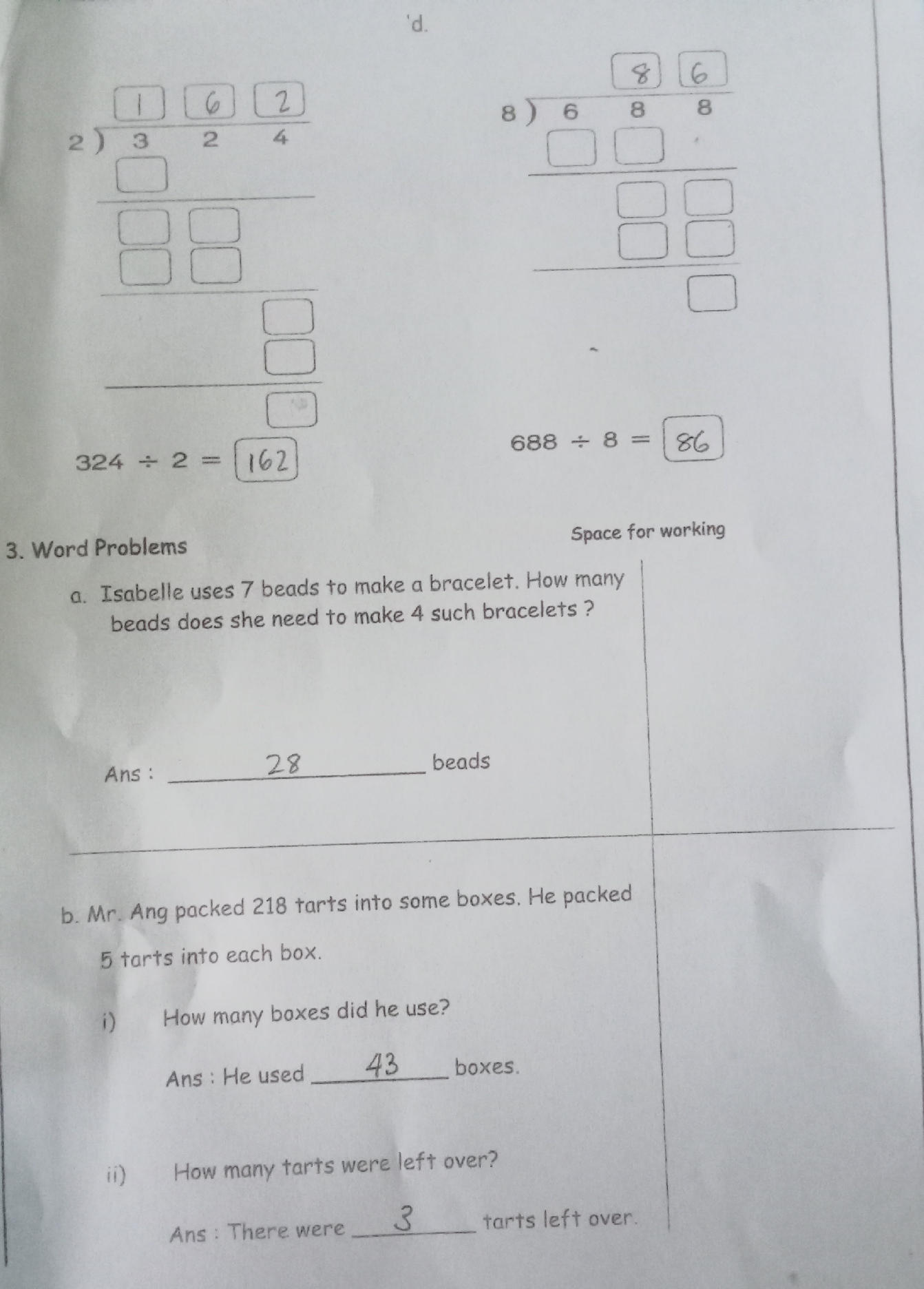 Division problem setup (unlabeled): 2) 3 2 4 | StudyX