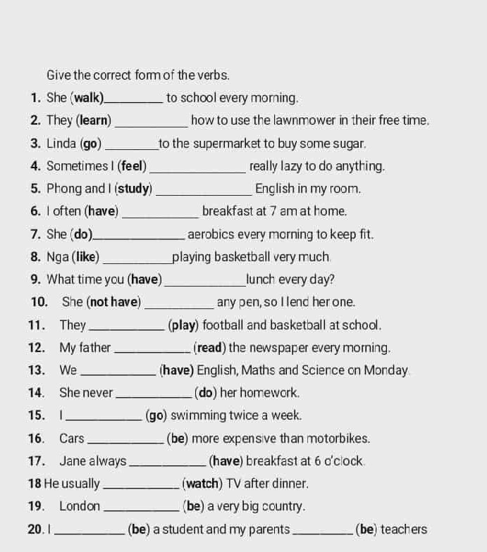Give the correct form of the verbs. 1. She | StudyX