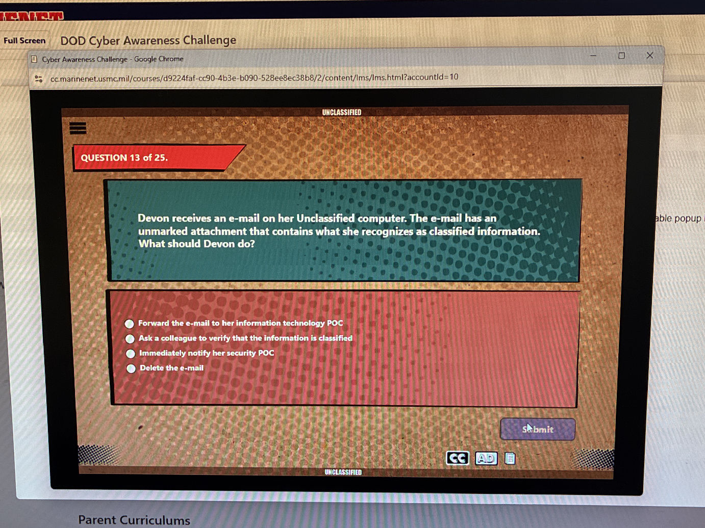 Devon Receives An Email On Her Unclassified Computer Quizlet