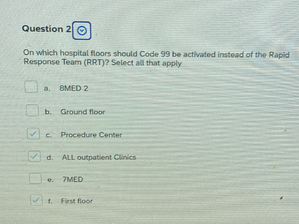 Code 99 Emergency On which hospital floors should Code 99 be
