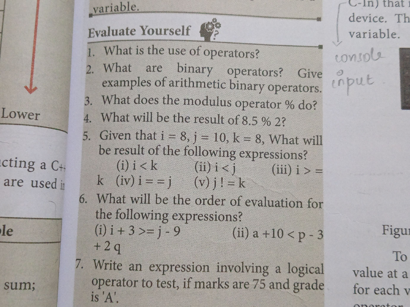 Is Binary Operator 1. What is the use of operators? 2. What | StudyX