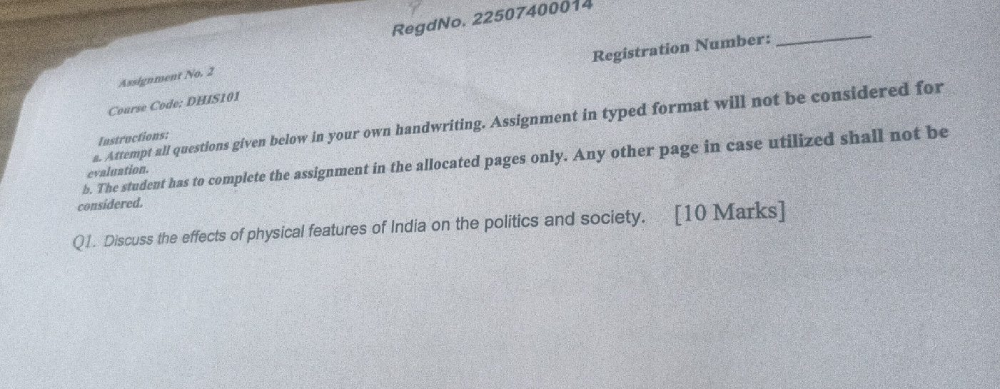 Assignment No. 2 Course Code: DHIS101 | StudyX