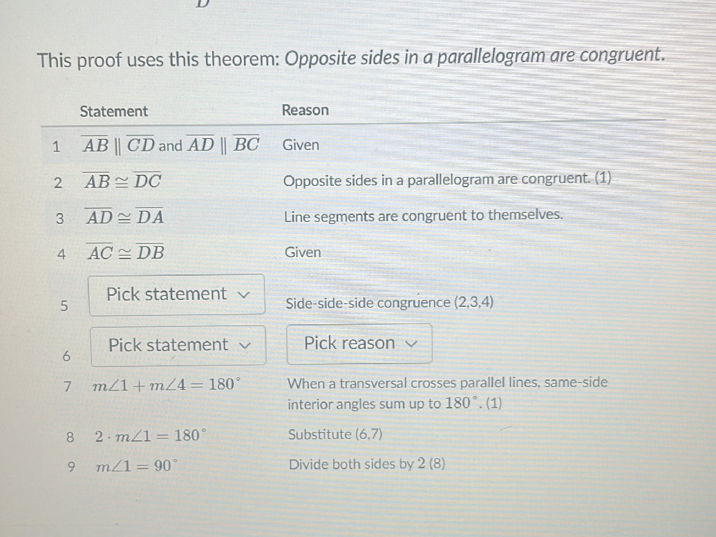This proof uses this theorem: Opposite sides | StudyX