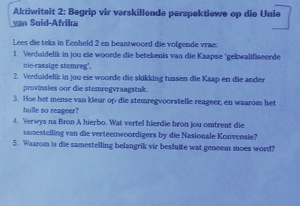 Aktiwiteit 2: Begrip vir verskillende | StudyX