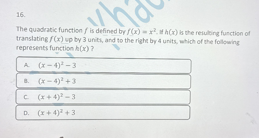 16. The quadratic function f is defined by | StudyX