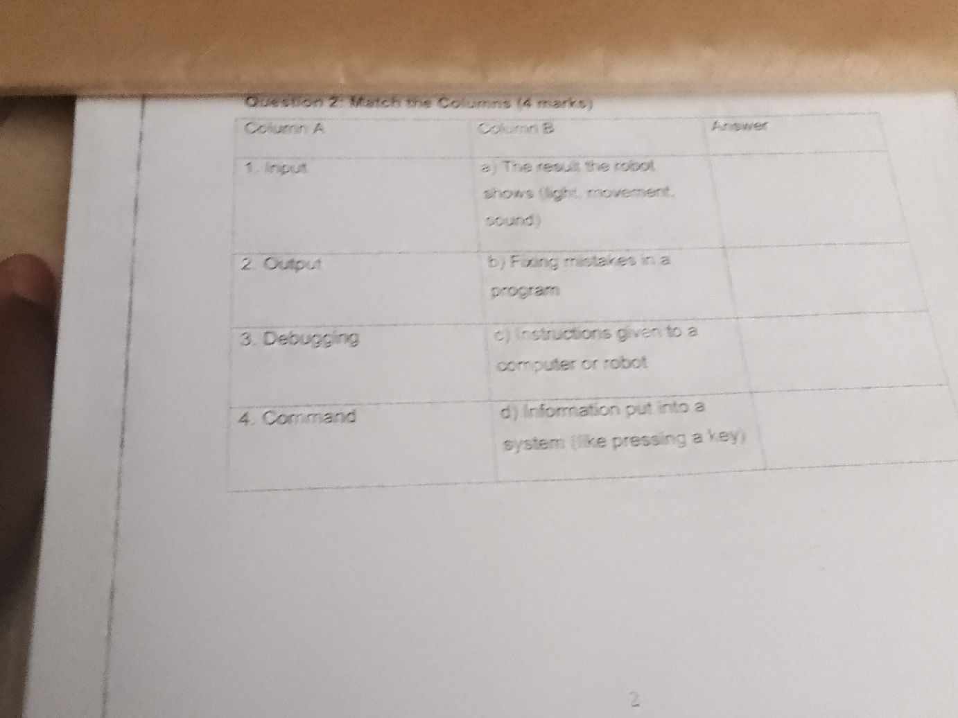 Question 2: Match the Columns (4 marks) | | StudyX