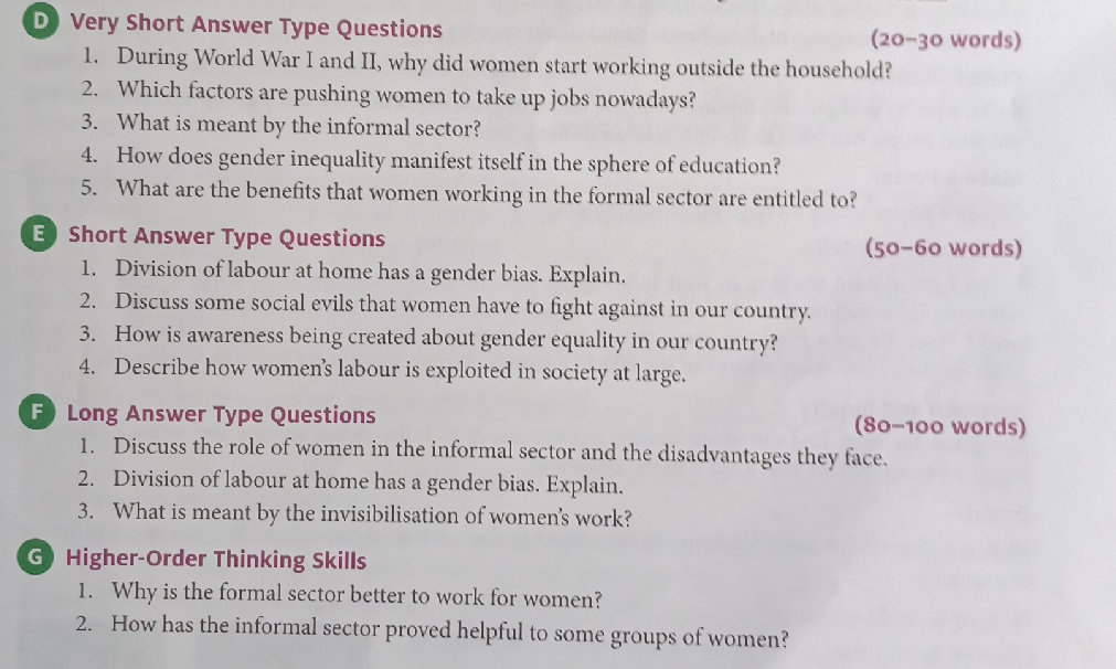 D Very Short Answer Type Questions (20-30 | StudyX